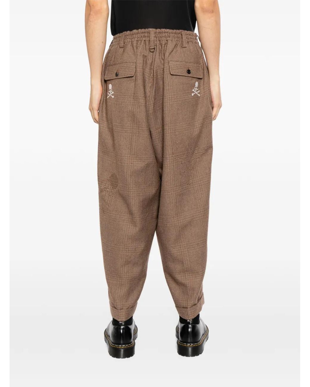 Mastermind Japan Brown Glen-Check Pleated Trousers for men