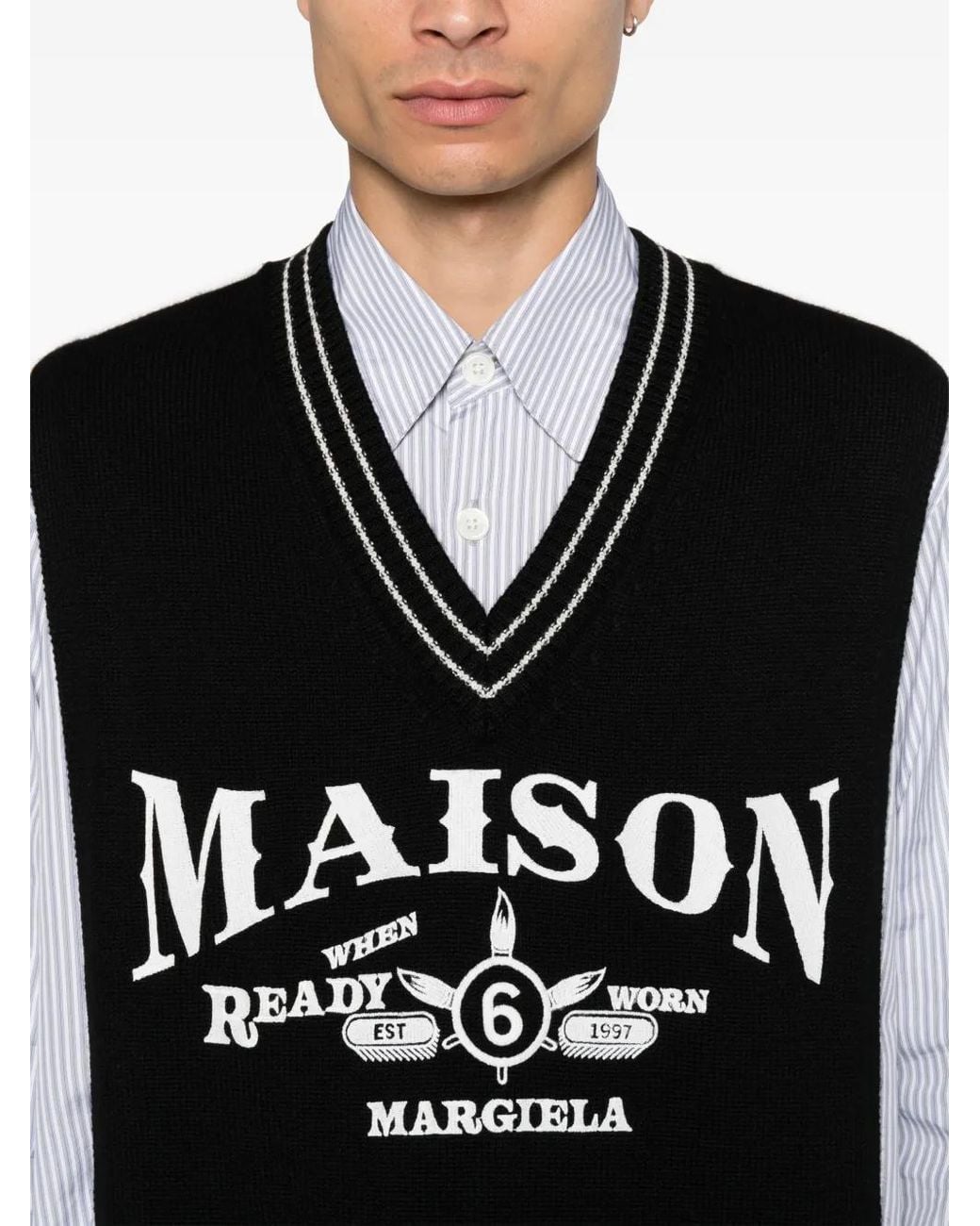 MM6 by Maison Margiela Black Logo-Embroidered V-Neck Gilet for men