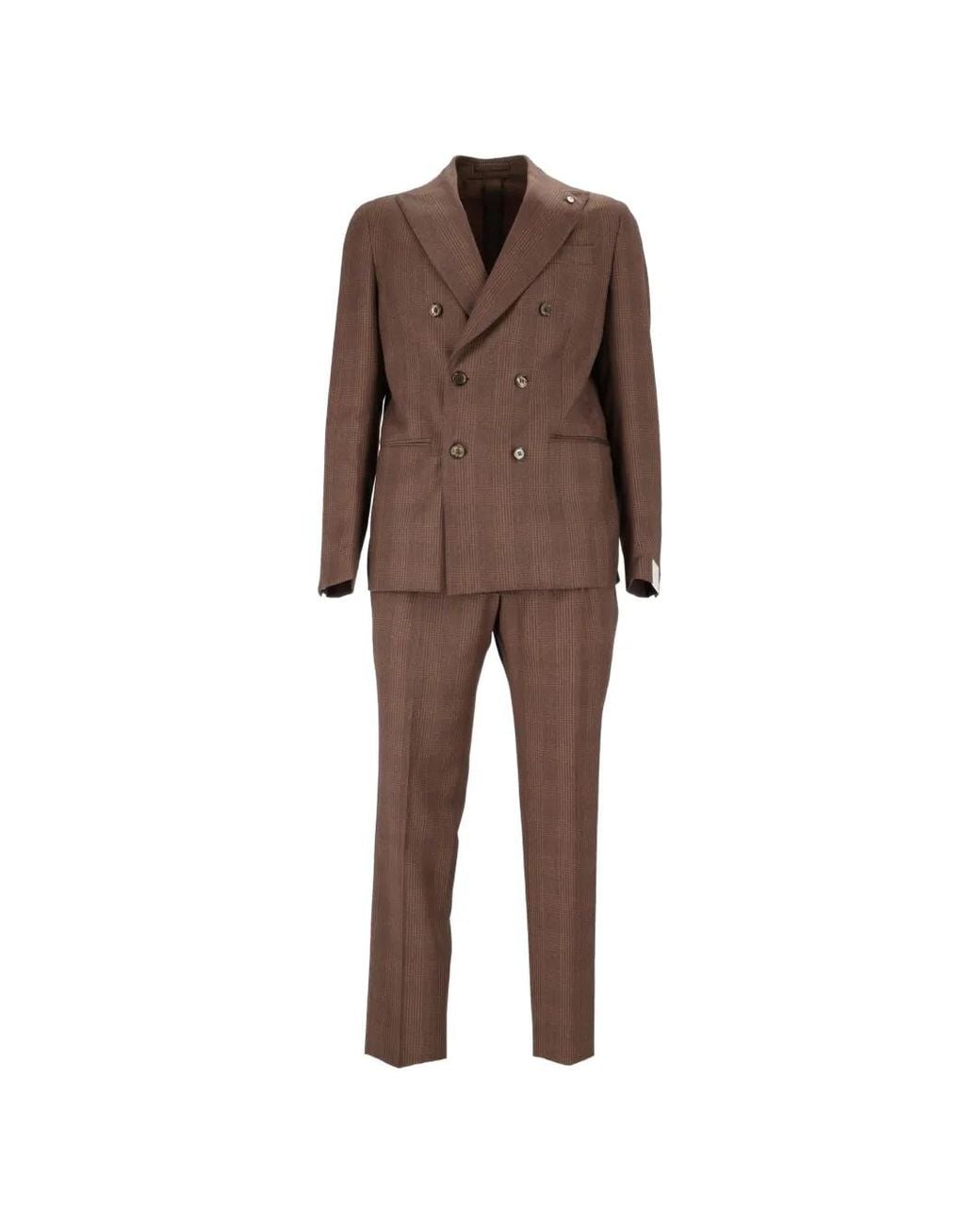 L.b.m. 1911 Brown Double-Breasted Check-Pattern Suit for men