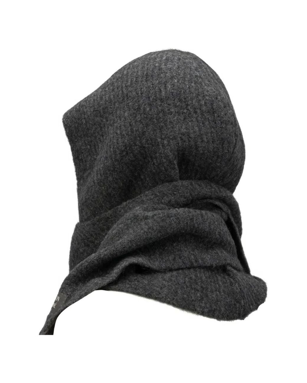 Maison Kitsuné Black Hooded Knitted Scarf