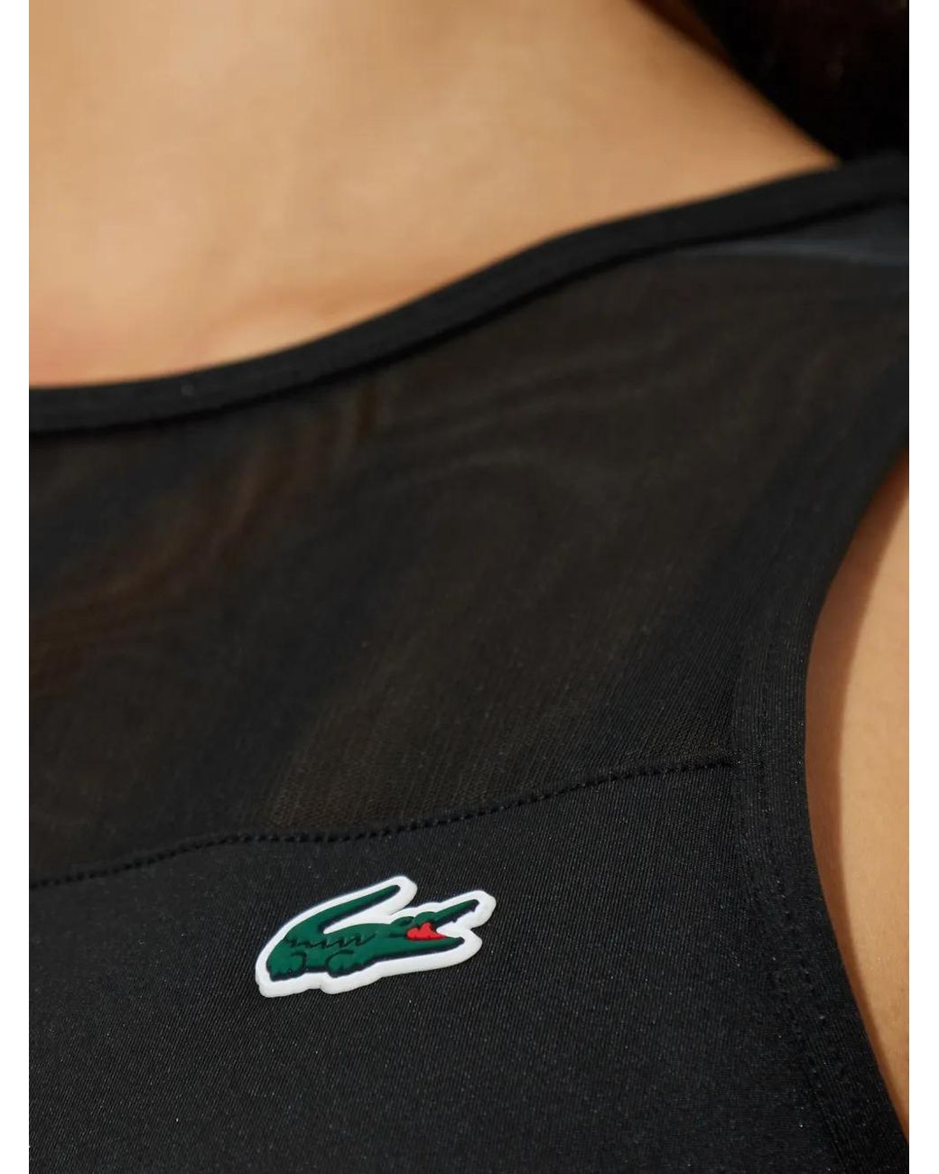 Lacoste Black Pleated Mesh-Panel Mini Dress