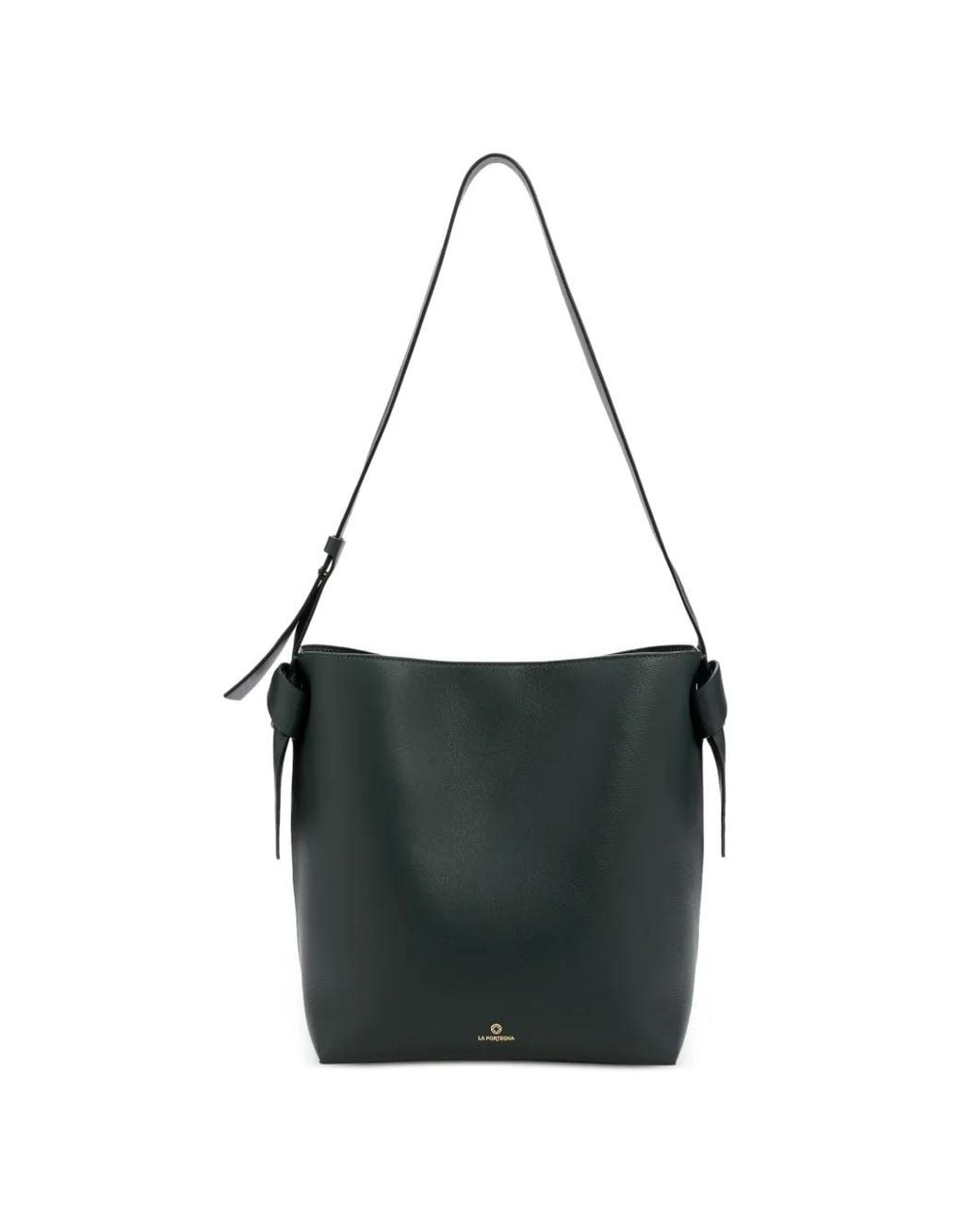 La Portegna Black Paulita Knotted Leather Shoulder Bag
