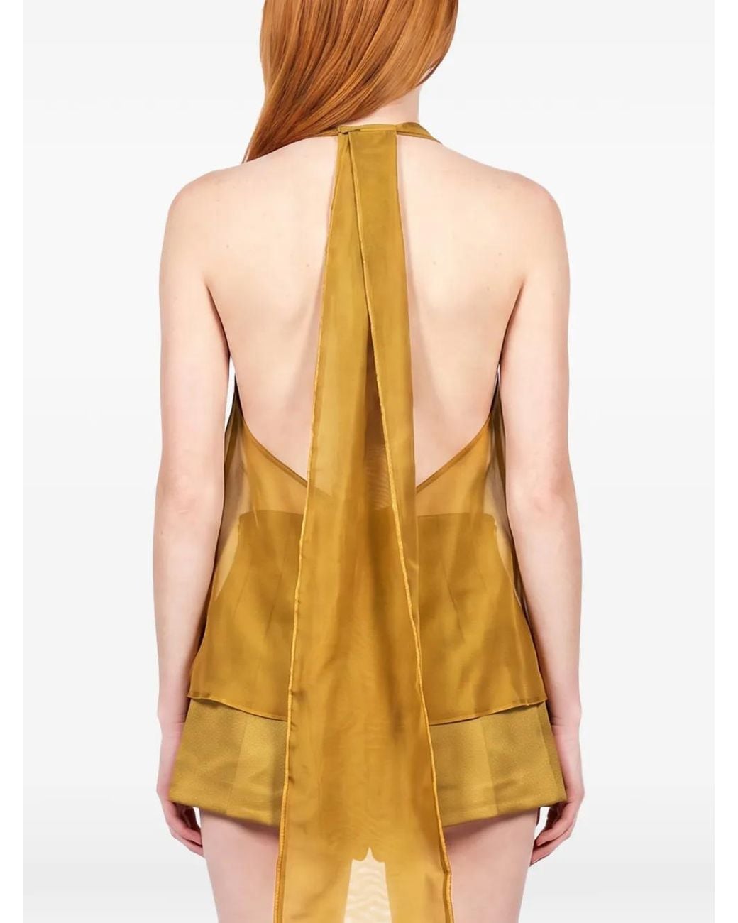 retroféte Yellow Halterneck Sheer-Finish Top