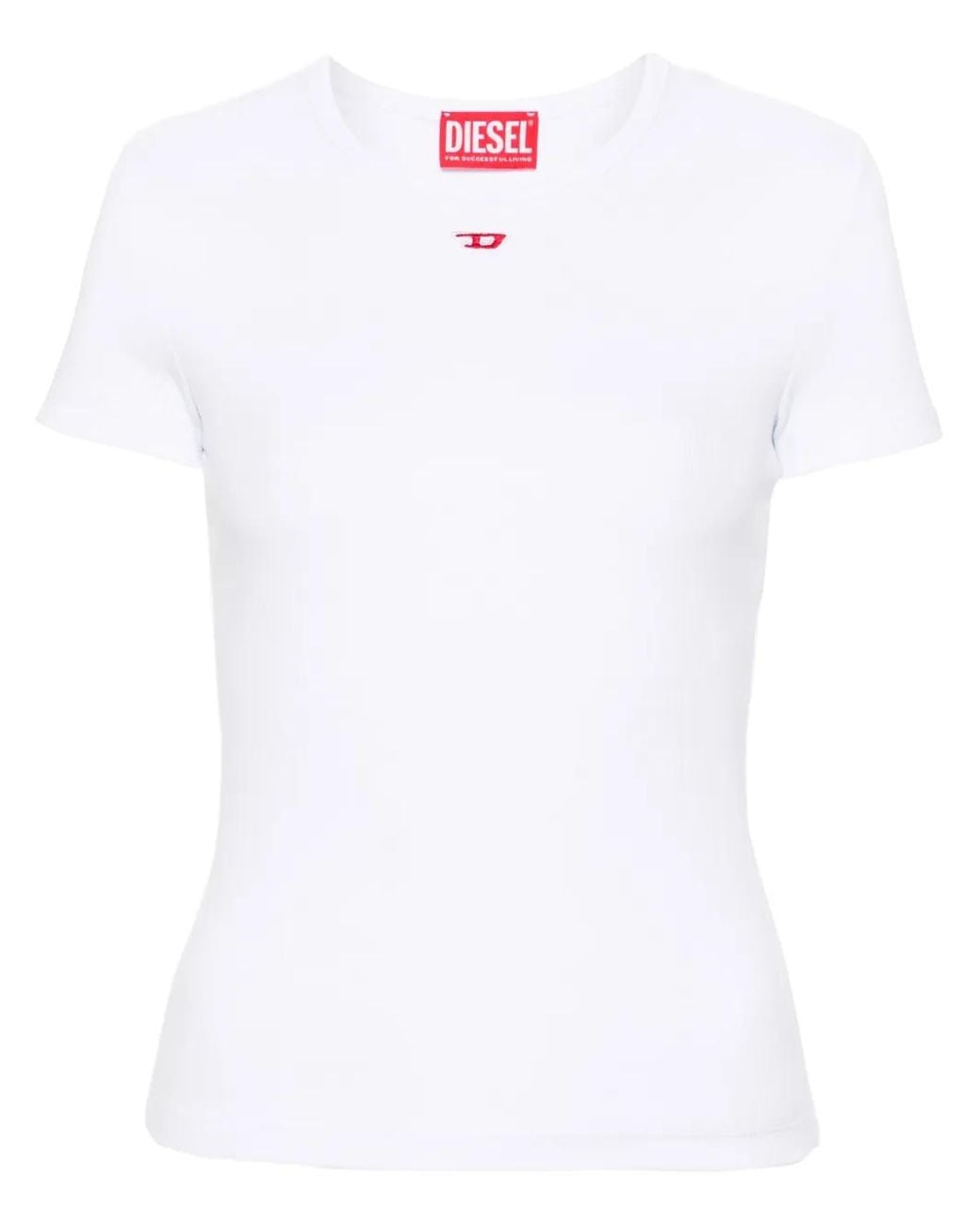 DIESEL White Stretch Cotton T-Shirt With Logo