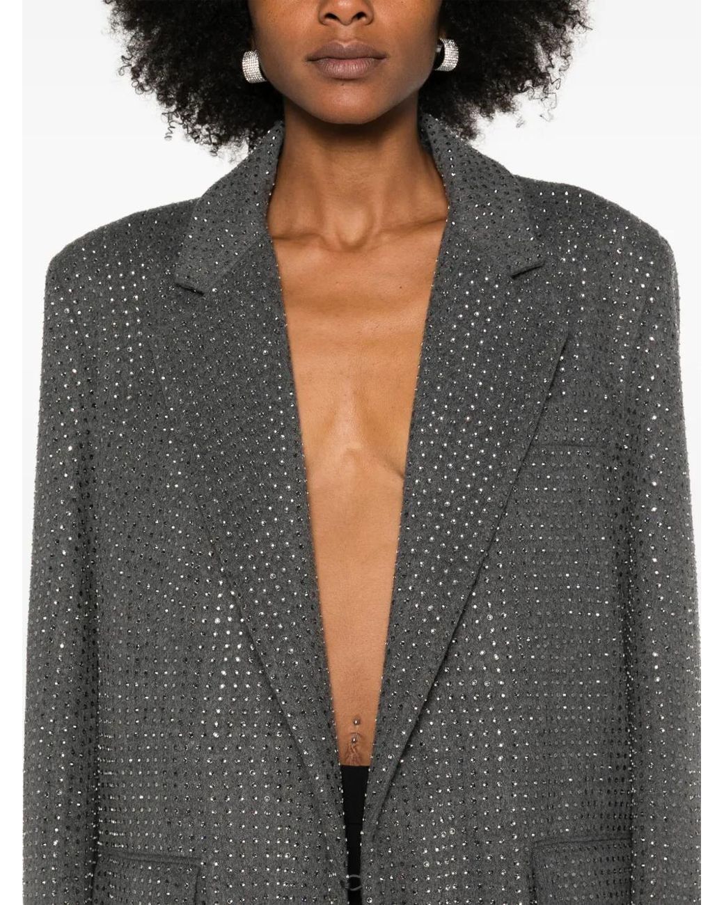 GIUSEPPE DI MORABITO Gray Rhinestone-Embellished Wool-Blend Blazer
