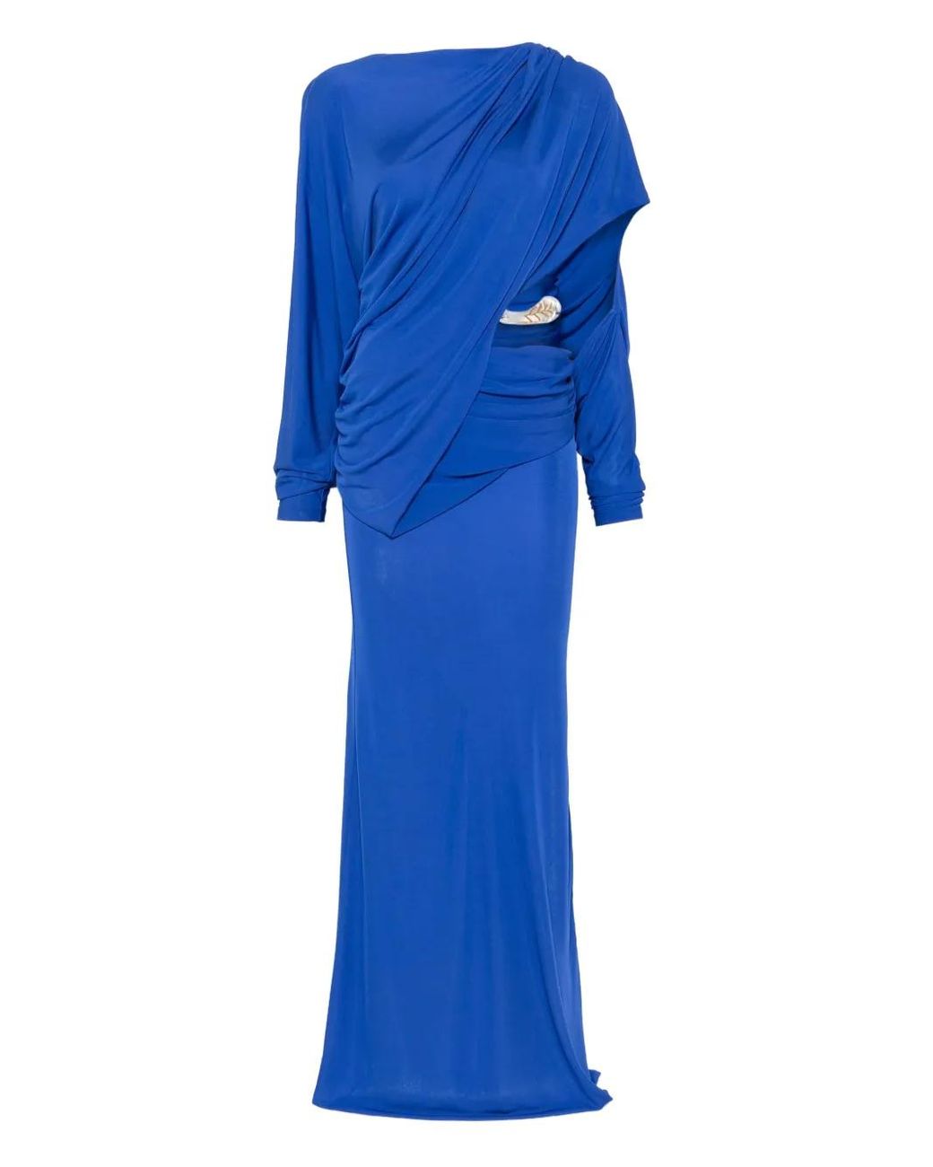 Christopher Esber Blue Encased Nature Draped One-Shoulder Dress