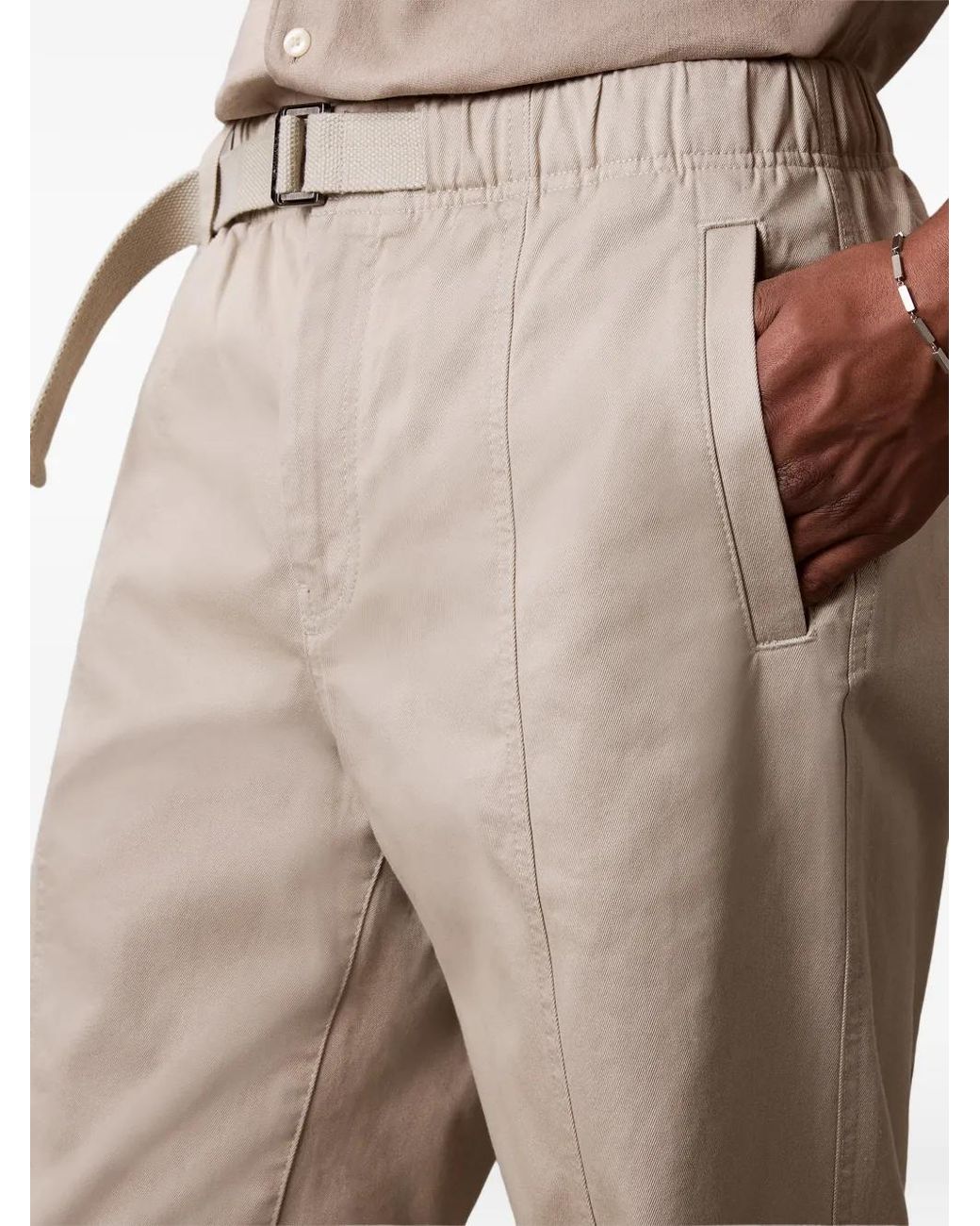 Calvin Klein White Belted Panelled Straight-Leg Trousers for men