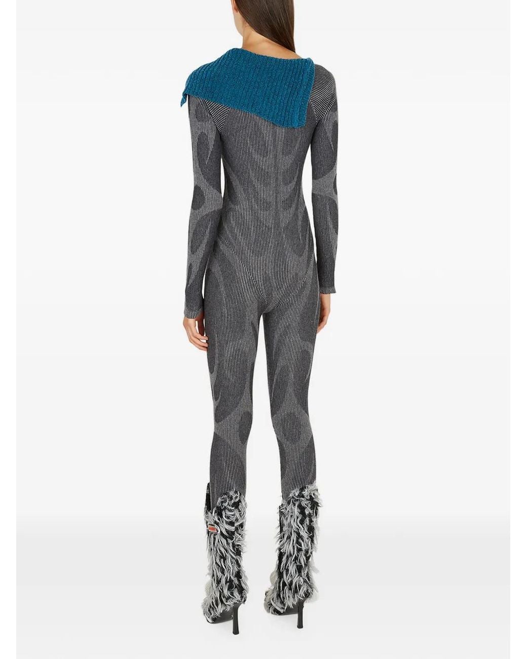 PAOLINA RUSSO Blue Asymmetric-Collar Jumpsuit