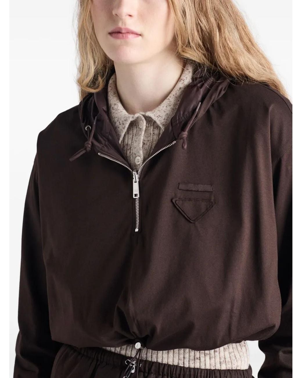 Prada Brown Cotton And Re-Nylon Hoodie