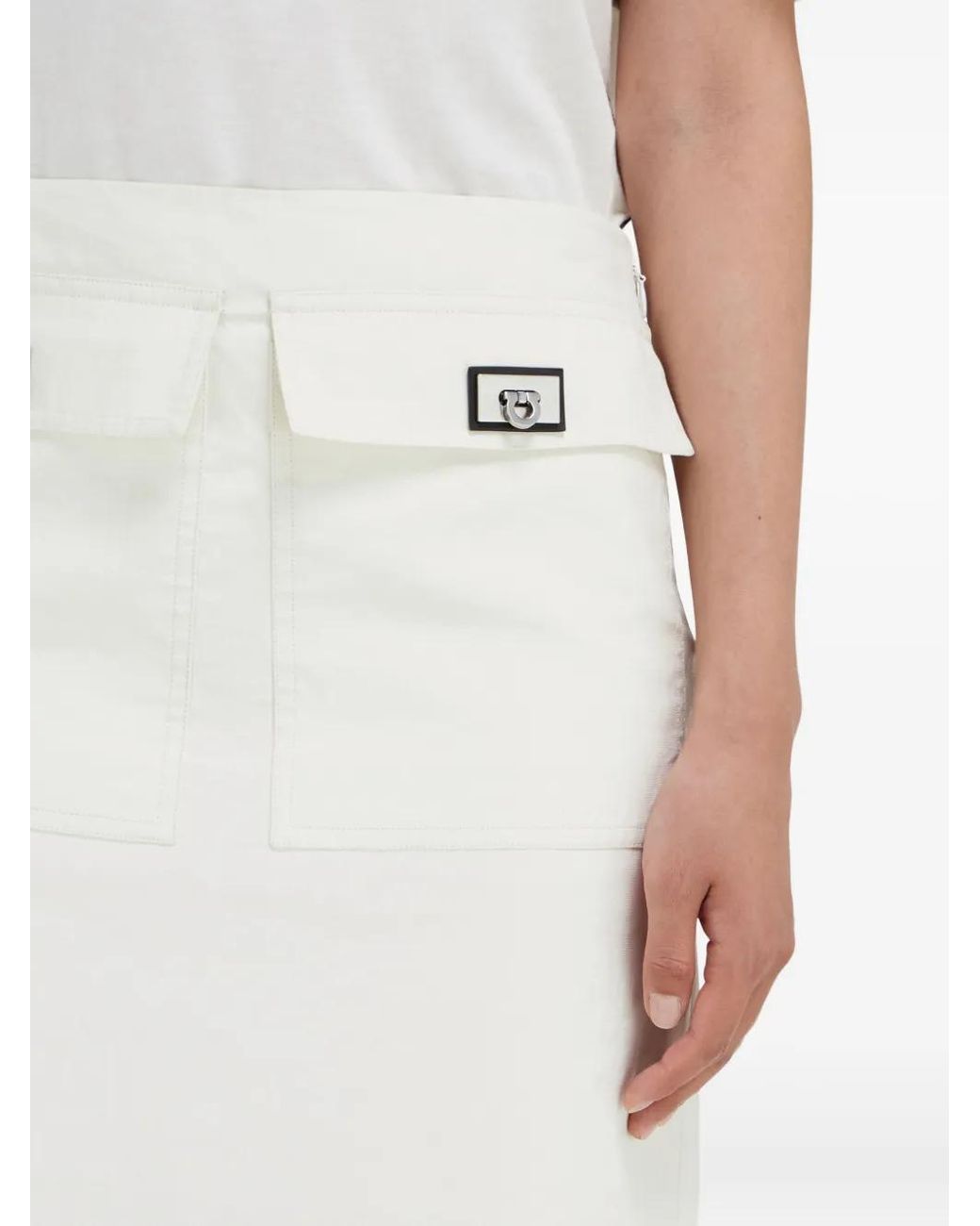 Ferragamo White Flap-Pocket Midi Skirt