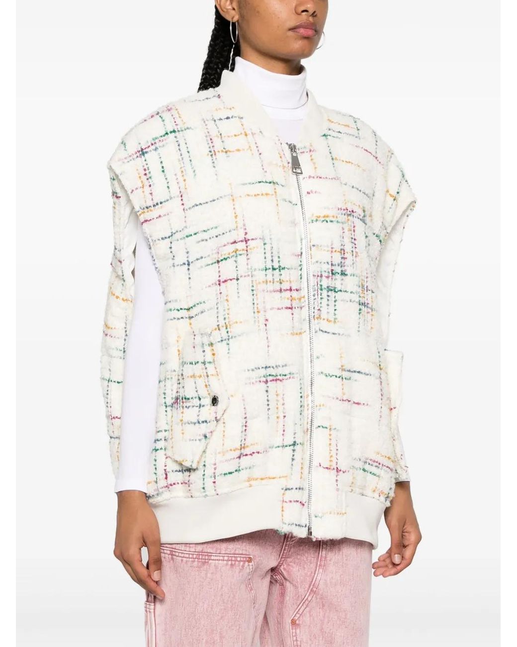 Khrisjoy White Oversized Tweed Bomber Jacket