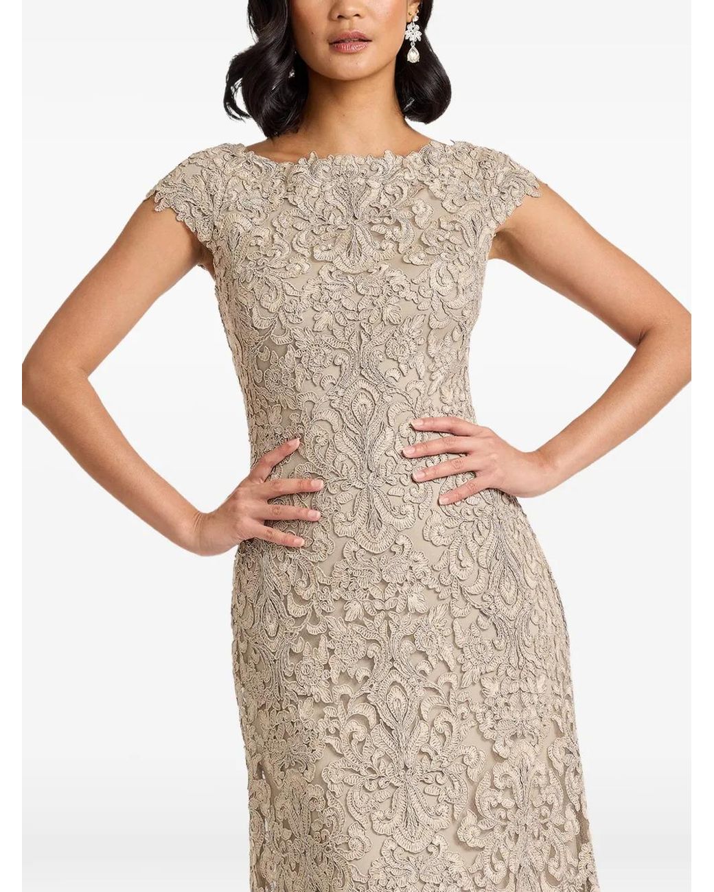 Tadashi Shoji Natural Hoyt Lotus Lace Gown