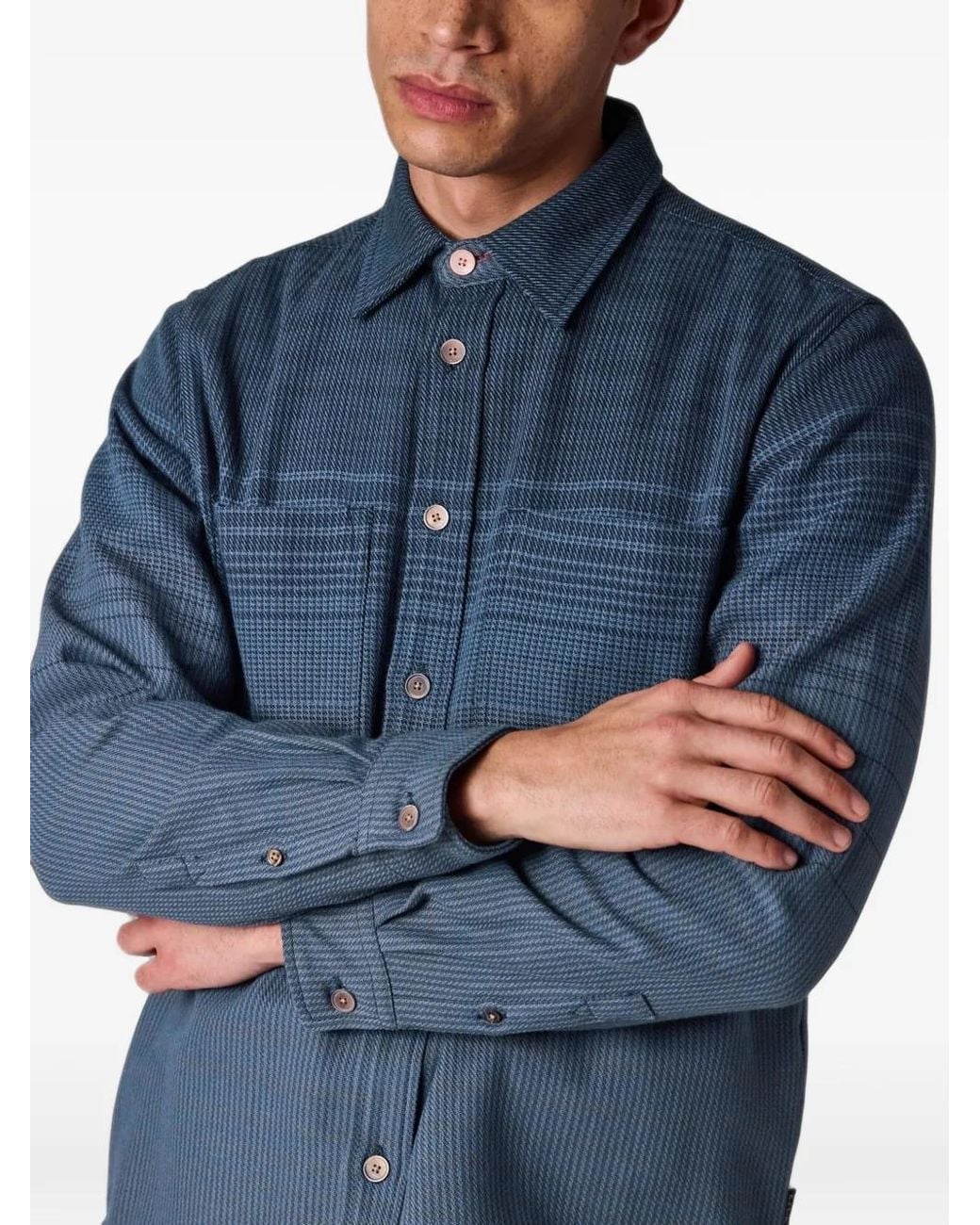 Paul Smith Blue Gradient Check Cotton Shirt for men