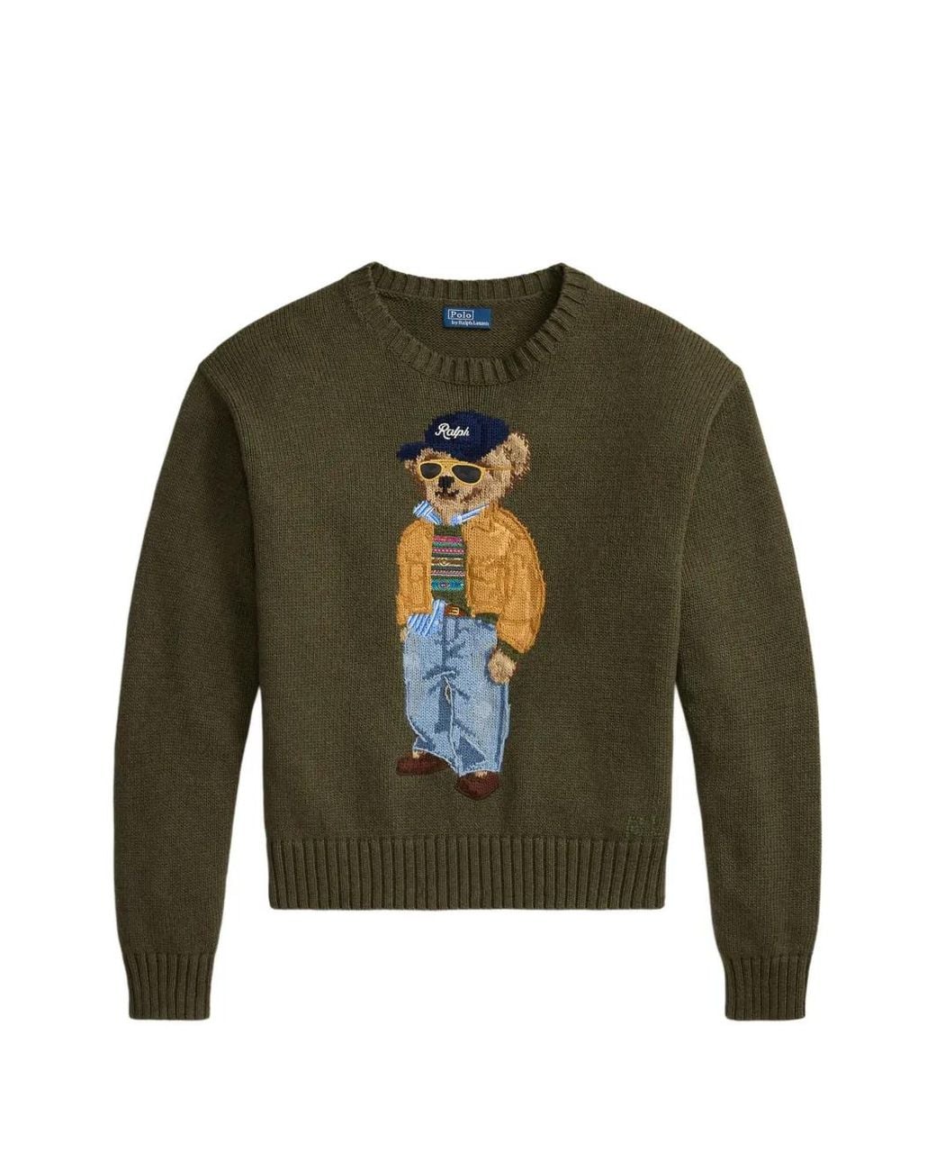 Polo Ralph Lauren Green Crewneck Sweater With Front Print, 100% Cotton