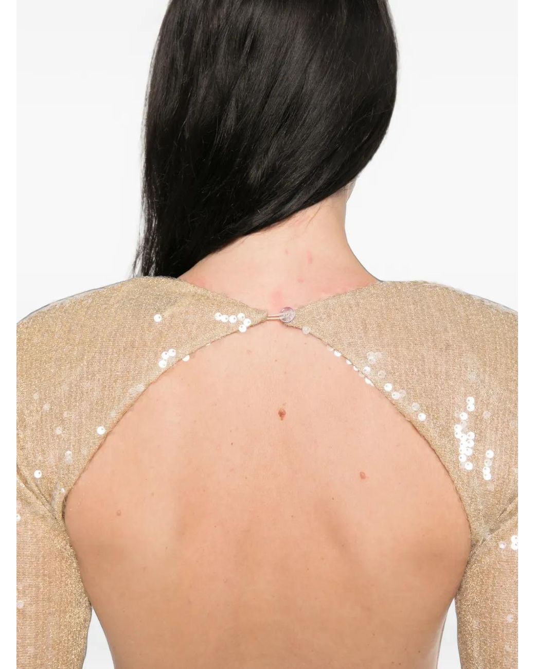The New Arrivals Ilkyaz Ozel White Venom Sequin-Embellished Open-Back Maxi Dress