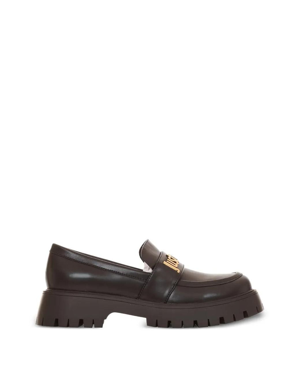 Just Cavalli Black Metal-Logo Chunky-Sole Loafers