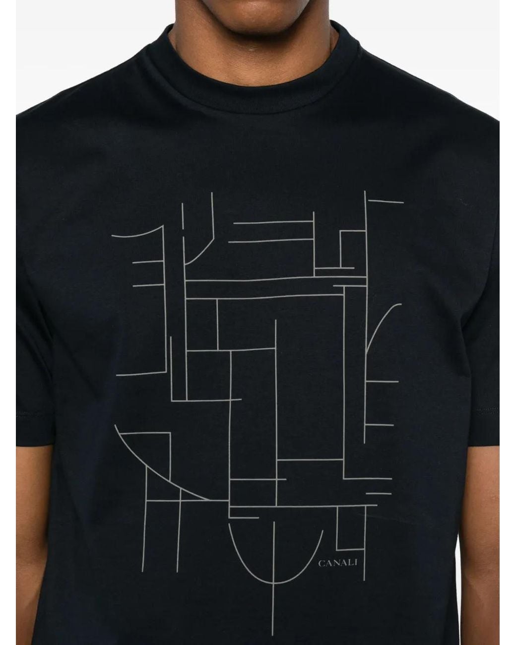 Canali Black Geometric-Print T-Shirt for men