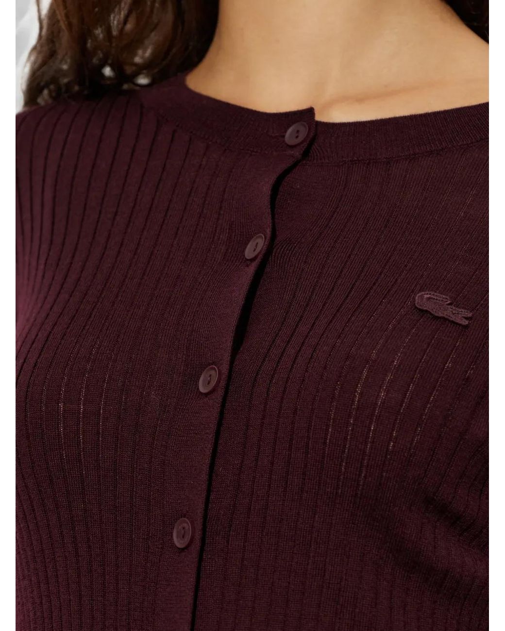 Lacoste Purple Ribbed-Knit Wool Cardigan