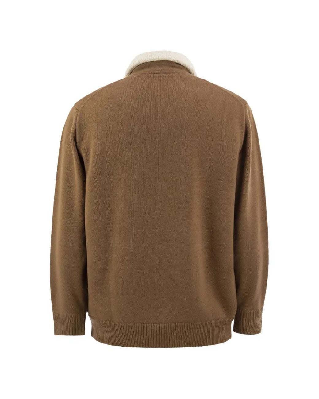 Kiton Brown Shearling-Effect Collar Cardigan for men