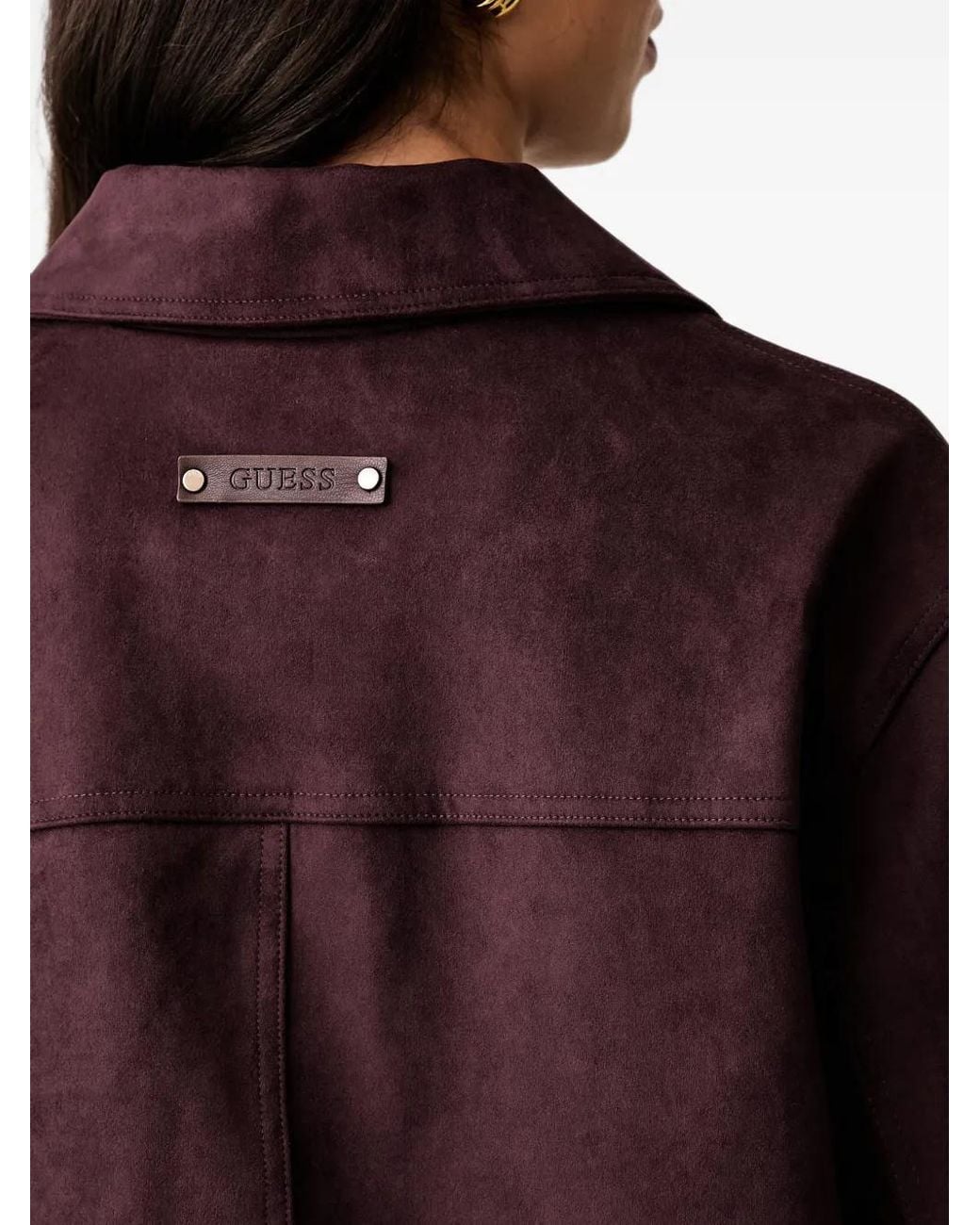 Guess Red Suede-Effect Logo-Patch Jacket