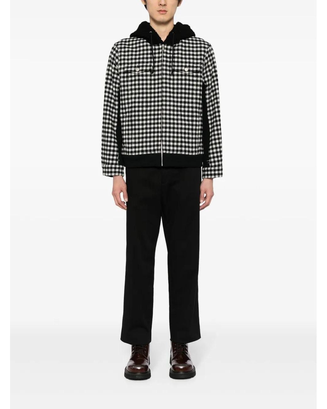 Undercover Black Check-Print Hooded Jacket for men