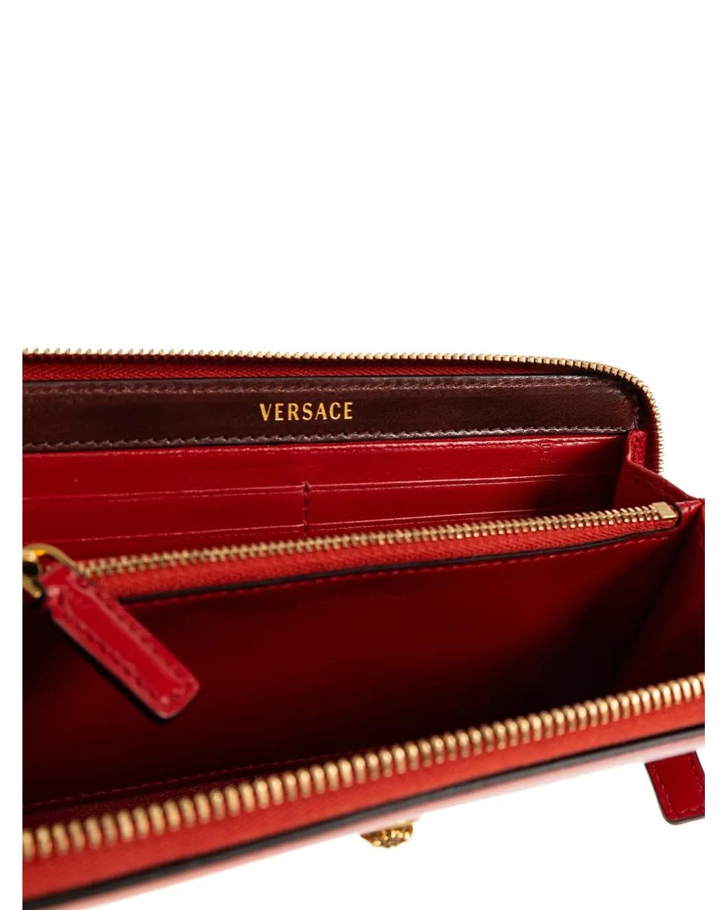 Versace Red Portefeuille Zippé À Médaillon