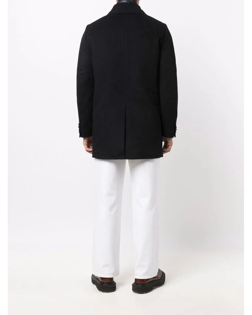 Moorer Black Layered Single-Breasted Wool Coat for men