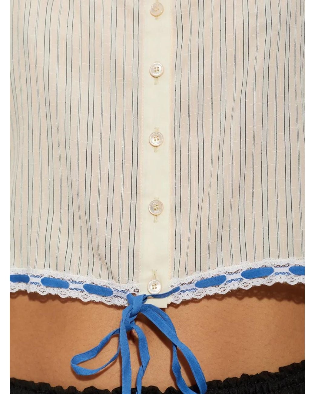 Chloé White Lace-Insert Striped Tank Top