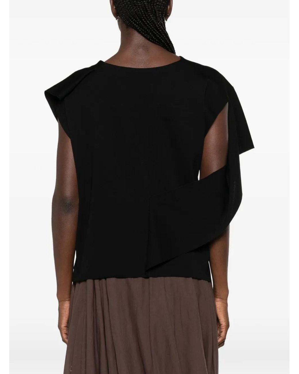 CFCL Black Ac Milan Draped Asymmetric-Sleeve Top