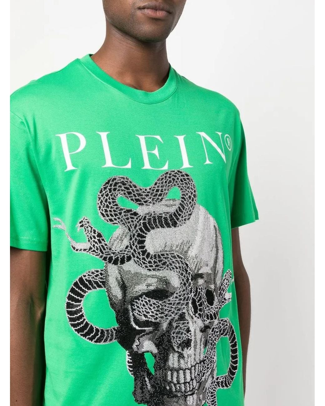 Philipp Plein Green Snake-Print Short-Sleeve T-Shirt for men