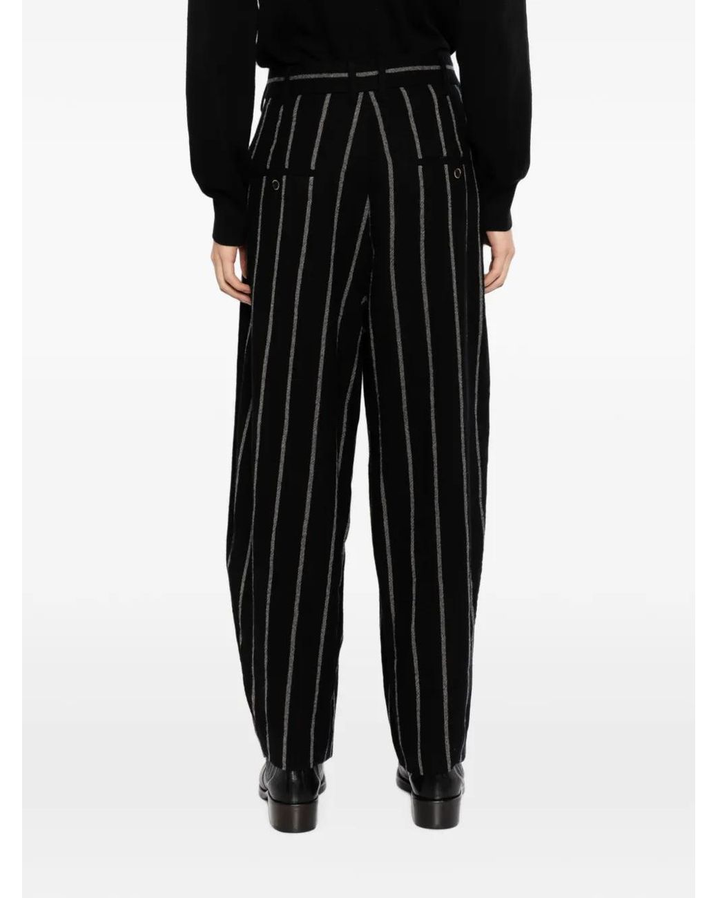 Uma Wang Black Pantalon Court À Fines Rayures