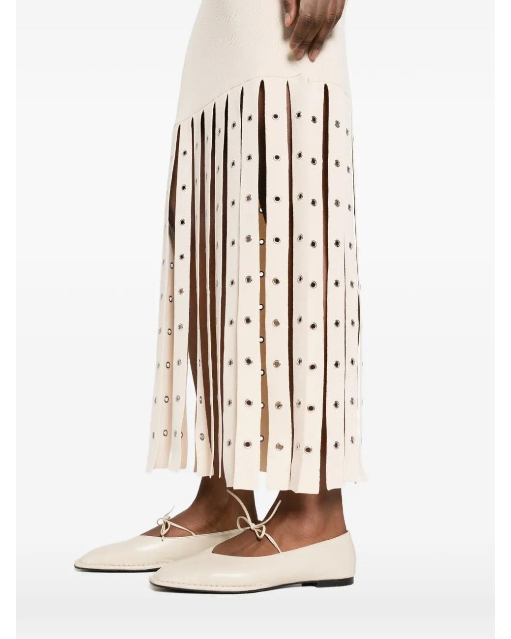 Patrizia Pepe White Fringes Knit Midi Dress