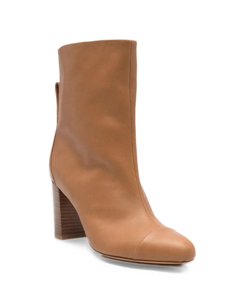 Odissi Brown Cap-Toe Block-Heel Ankle Boots