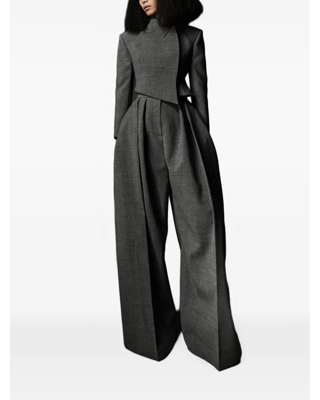 A.W.A.K.E. MODE Gray Cropped Asymmetric-Hem Jacket