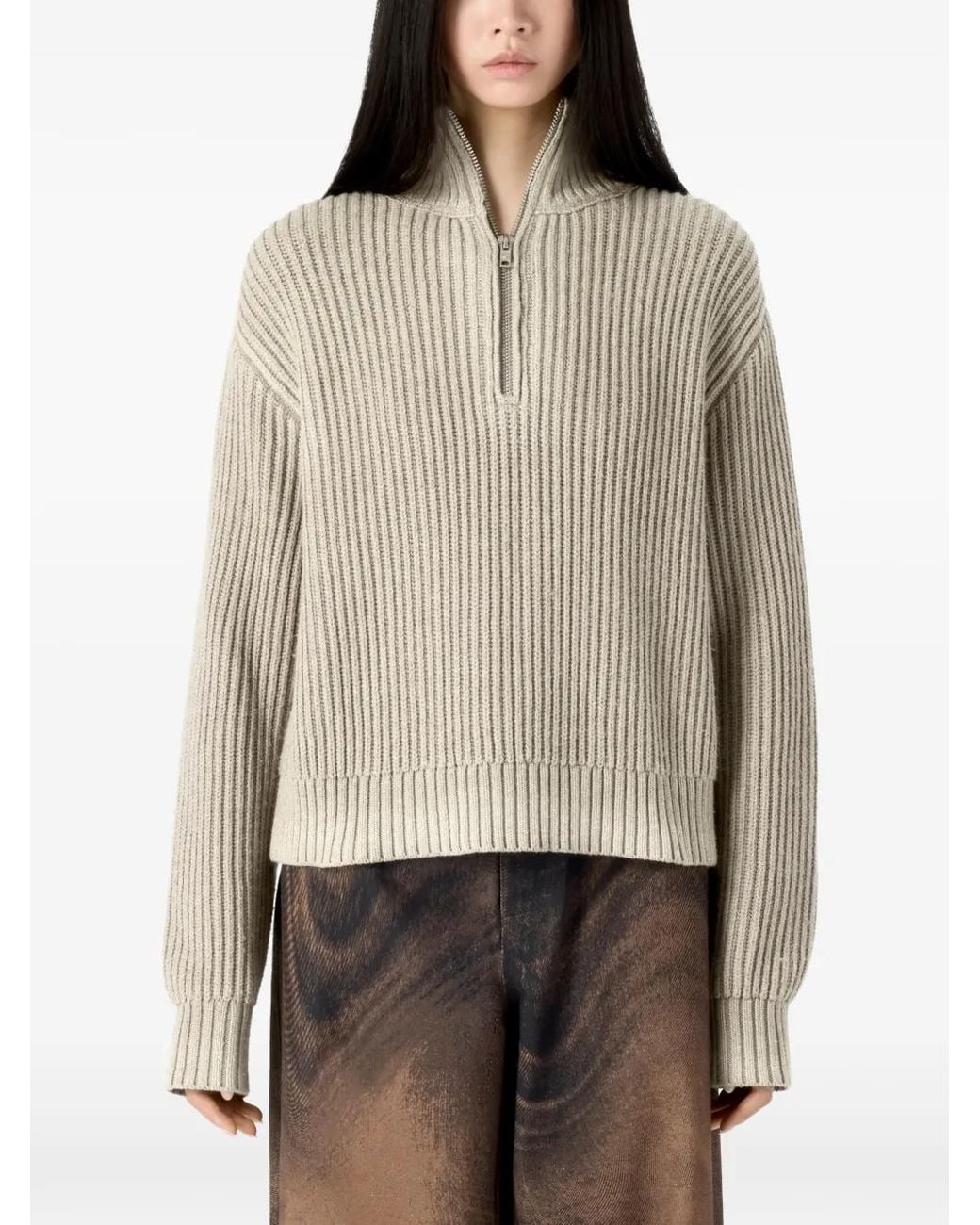 CAMPERLAB White Ribbed Quarter-Zip Sweater