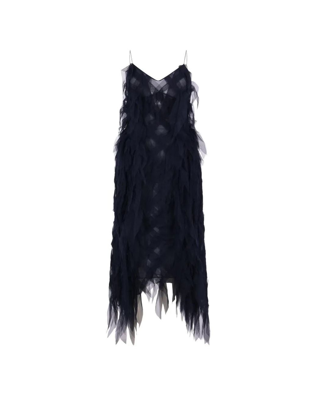 PAULINE DUJANCOURT Blue Mesh-Layered Spaghetti-Strap Dress