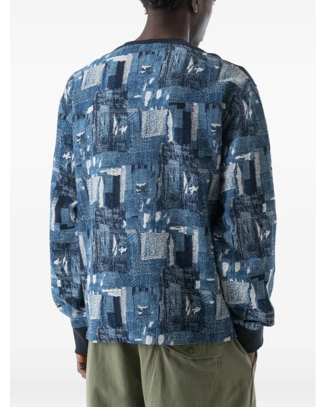Maharishi Blue Mahaboro Patchwork-Effect Long-Sleeve Sweatshirt for men