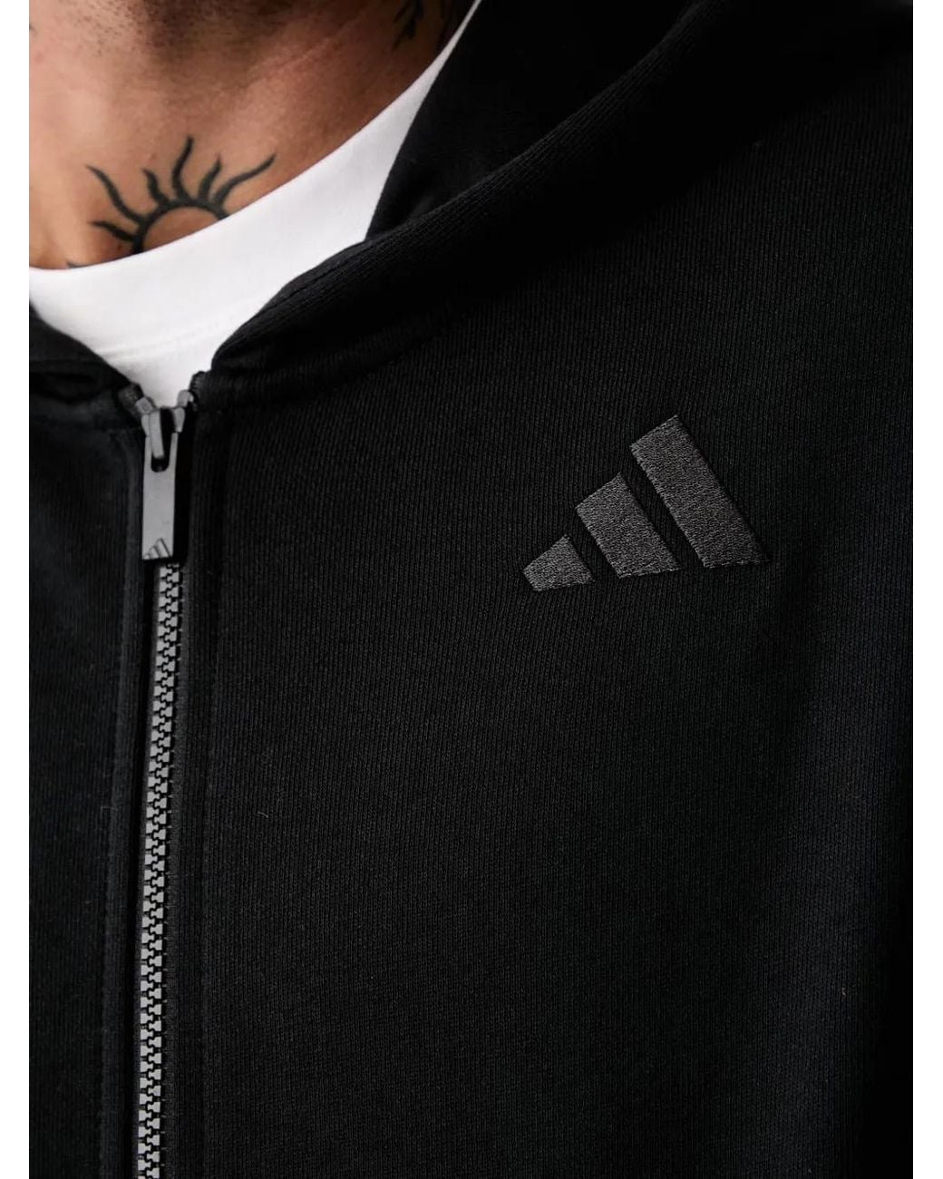 Adidas Black Logo-Embroidered Zip-Up Hoodie for men