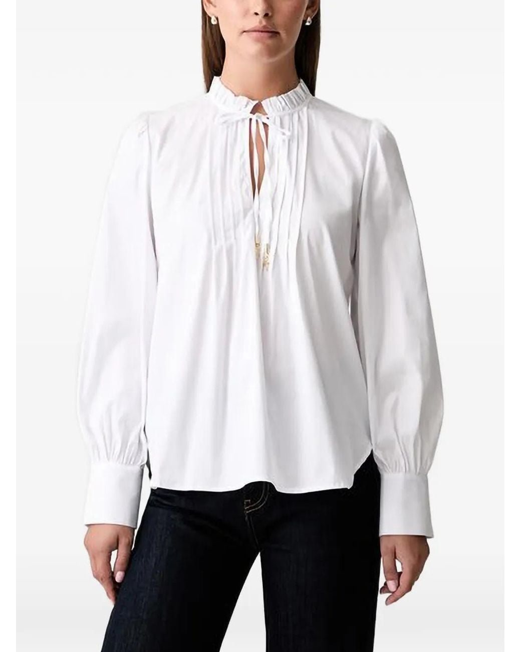 Joop! White Ruffled-Collar Pintuck Blouse