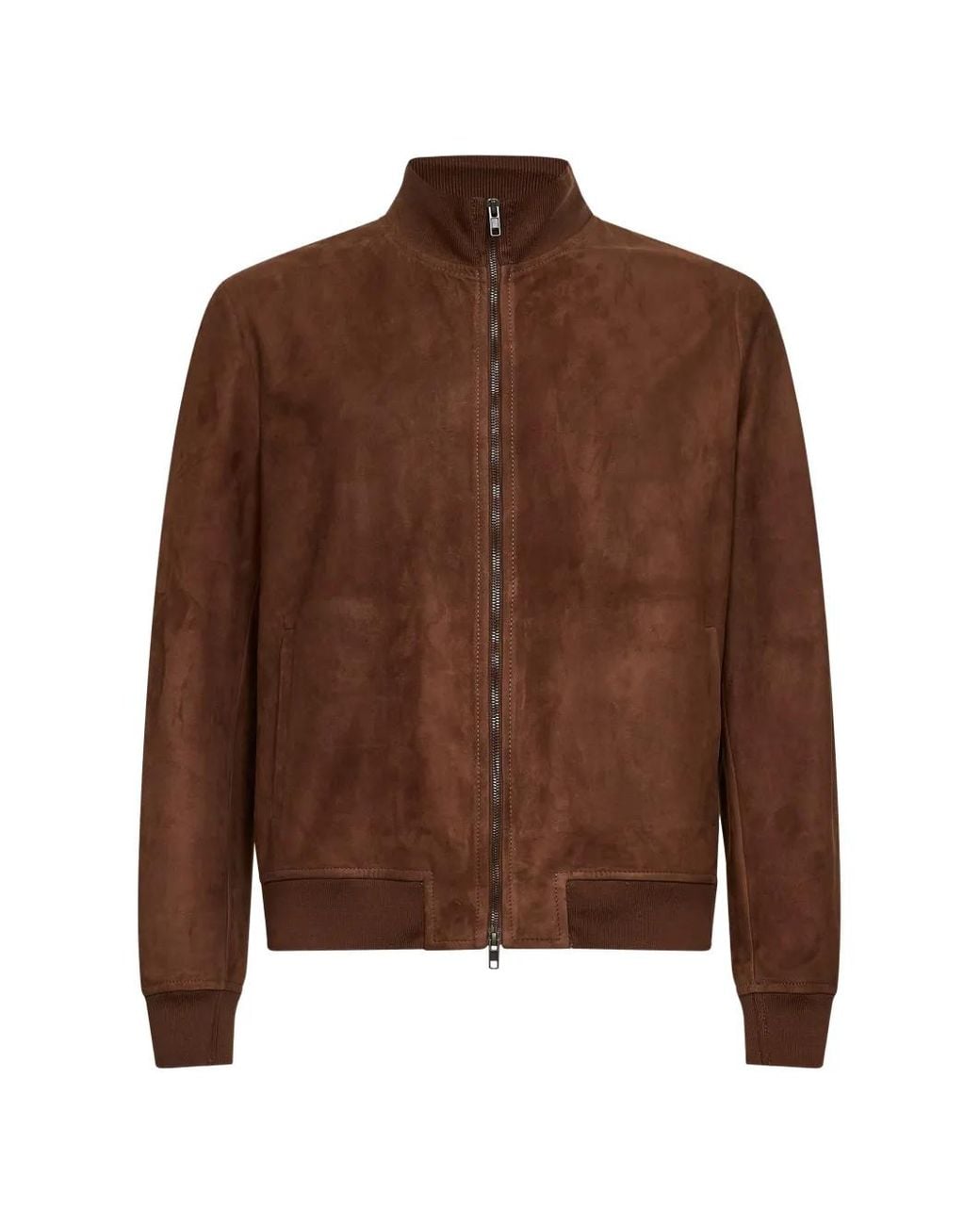 Salvatore Santoro Brown Ribbed-Collar Leather Jacket for men