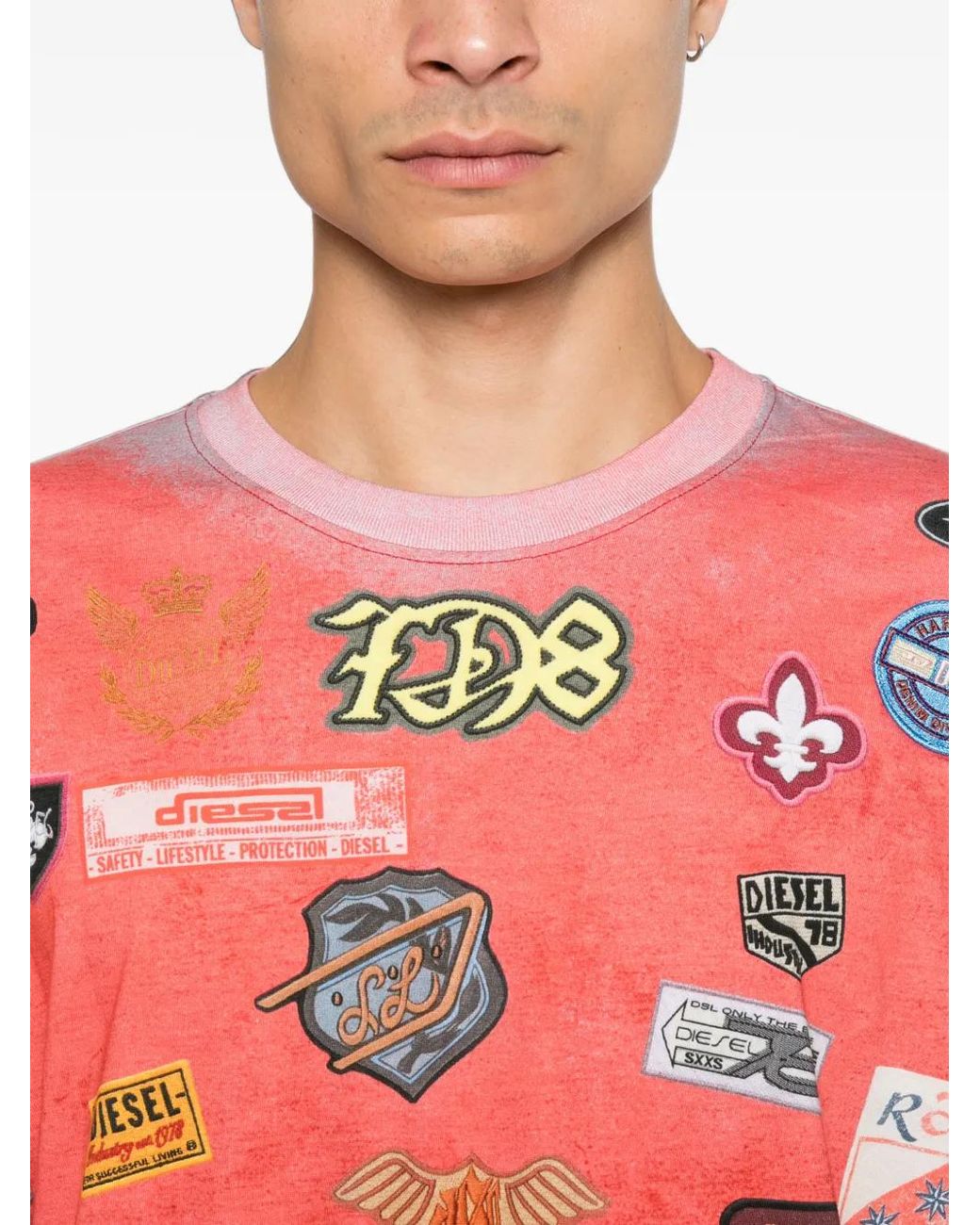 DIESEL Pink Graphic-Print Long-Sleeved T-Shirt for men