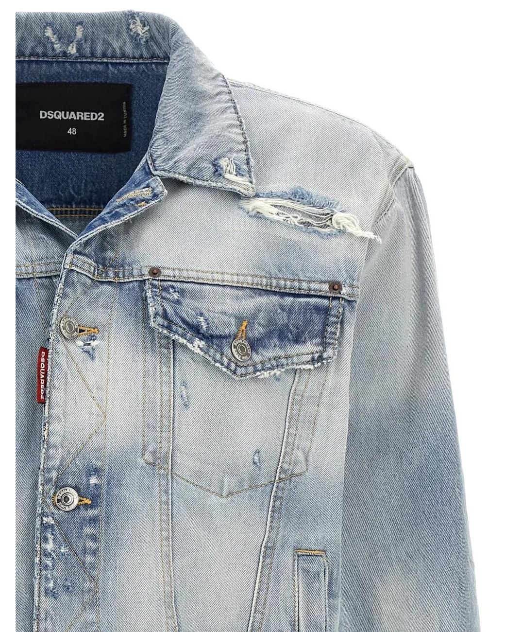 DSquared² Blue Distressed-Effect Frayed Denim Jacket for men