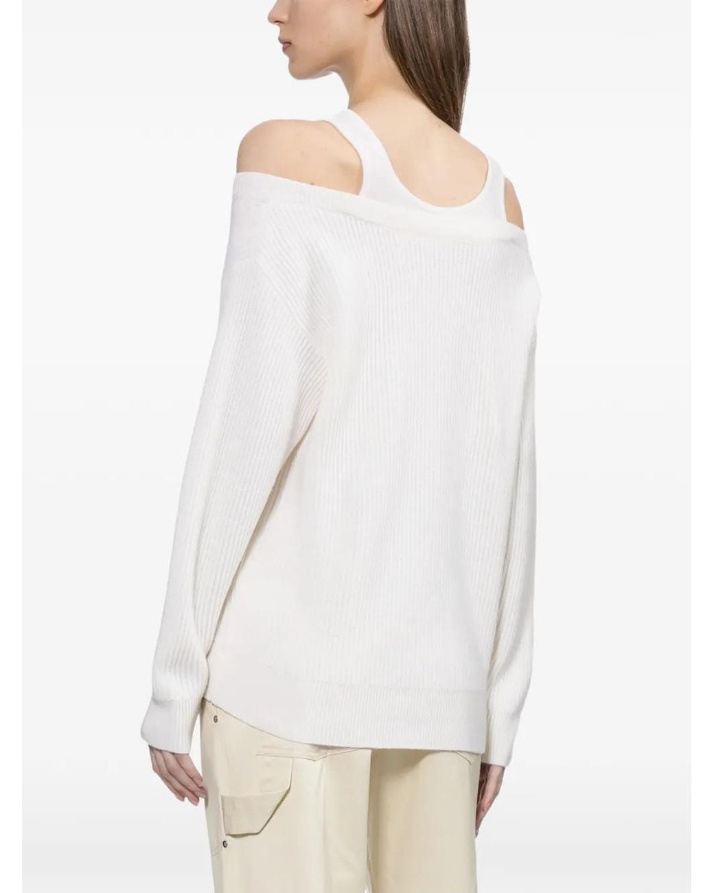 Helmut Lang White Pull Côtelé À Épaules Dénudées