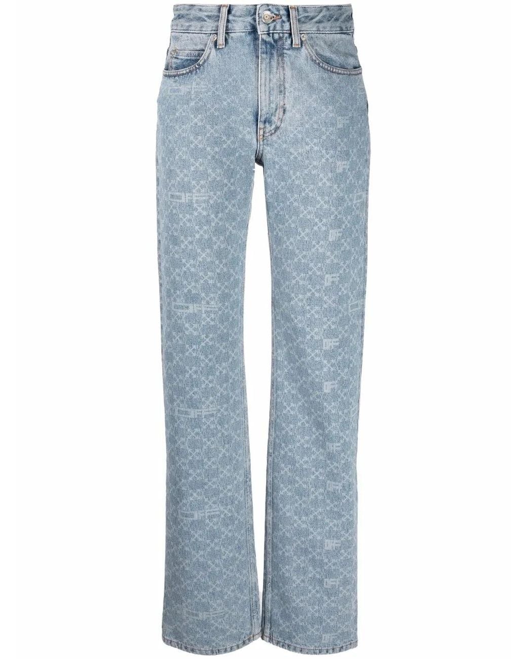 Off-White c/o Virgil Abloh Blue Monogram-print Straight Leg Jeans