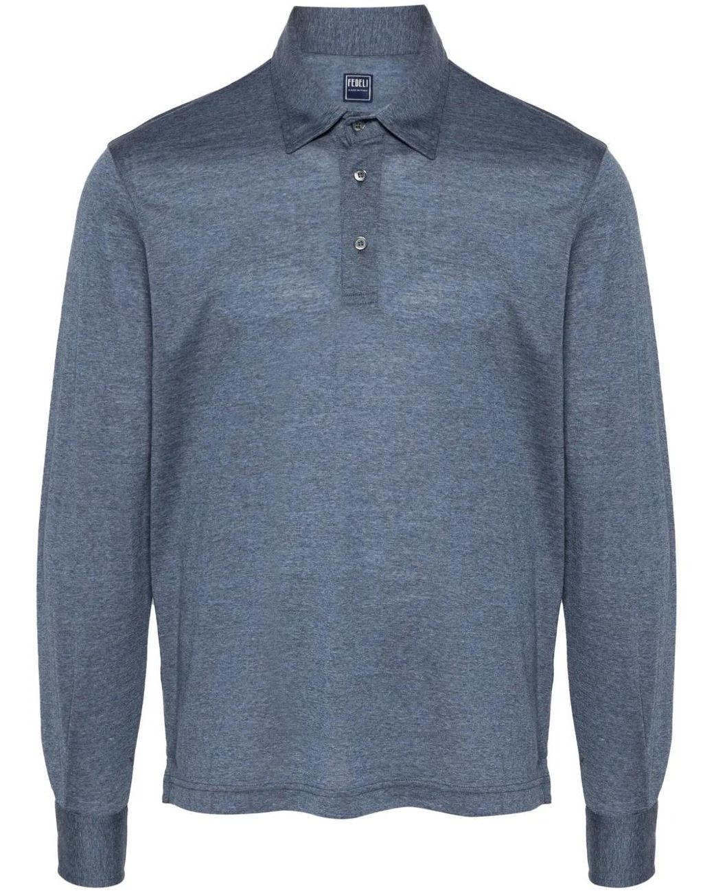 Fedeli Blue Wool Polo Shirt for men