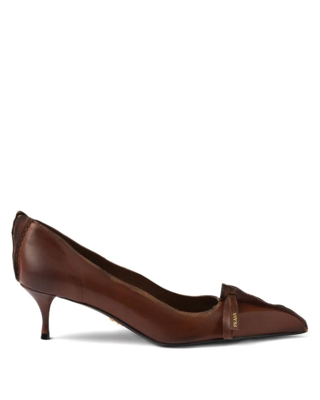 Prada Brown 55 Mm Antiqued Leather Pointed-Toe Pumps