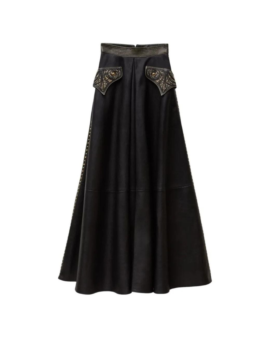 Versace Black Studded Leather Midi Skirt