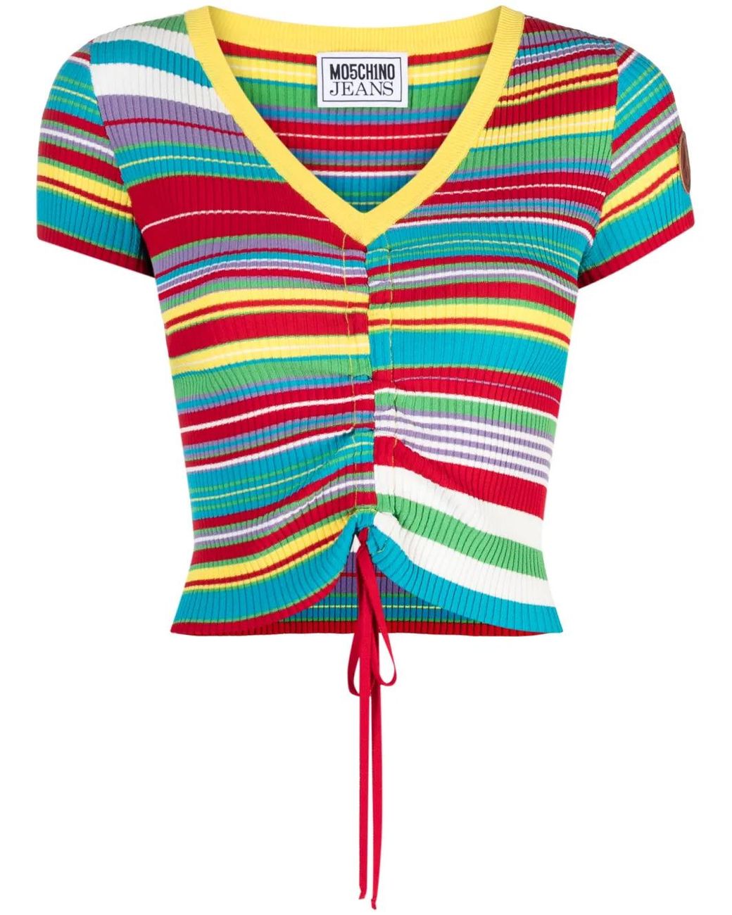 Moschino Blue Stripe-Pattern V-Neck Top