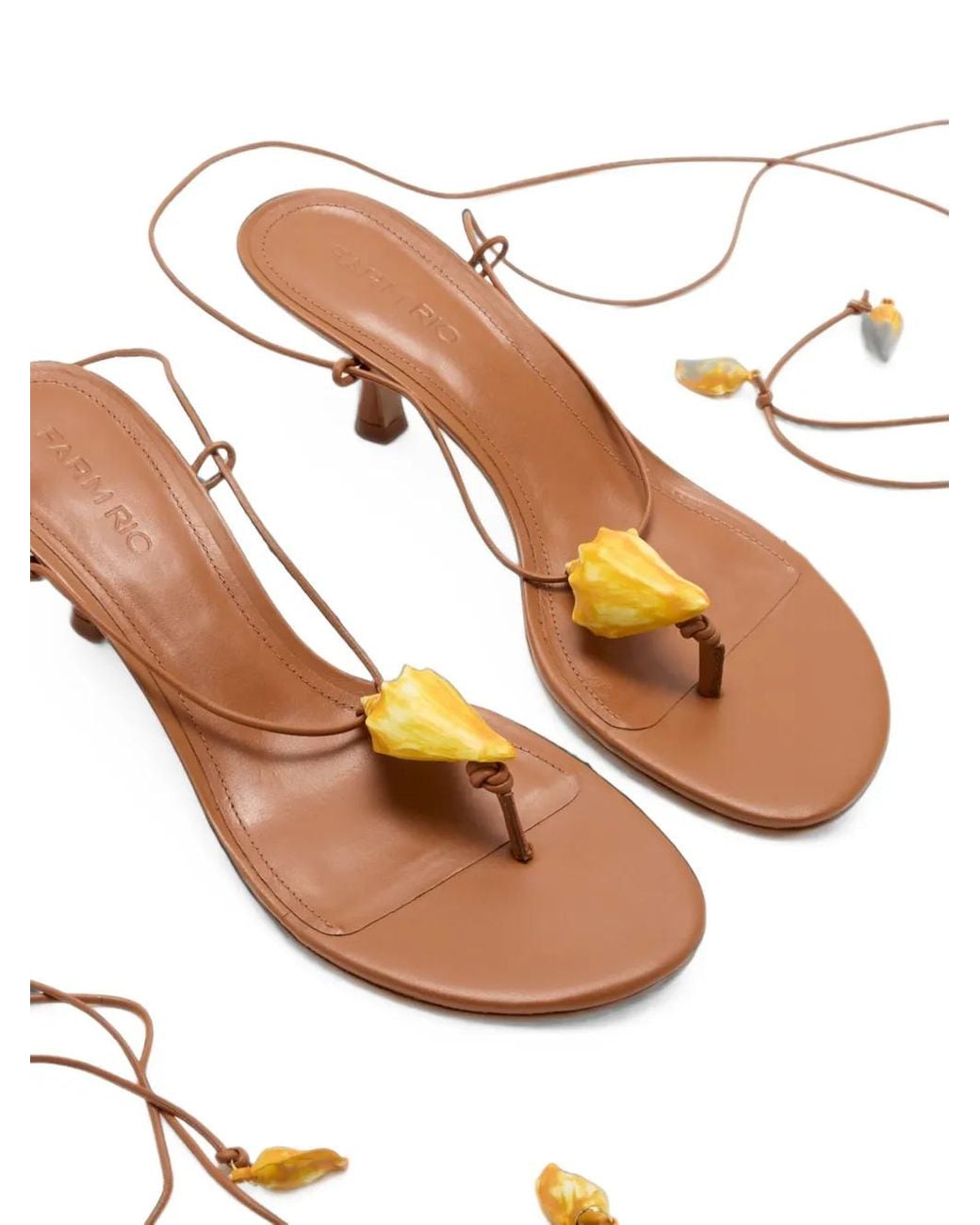 Farm Rio Brown Shell-Embellished Kitten-Heel Sandals