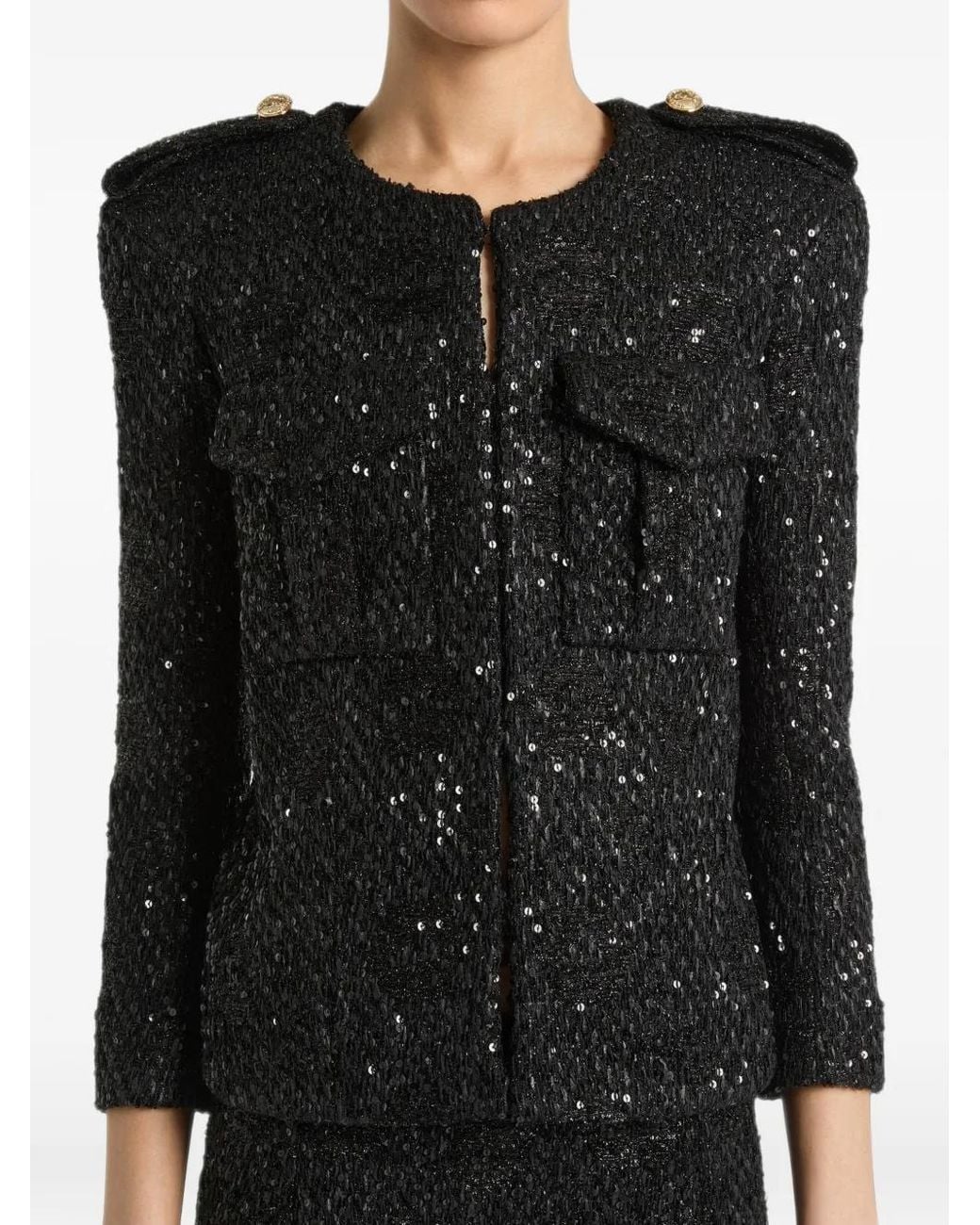 Balmain Black Sequinned Tweed Jacket
